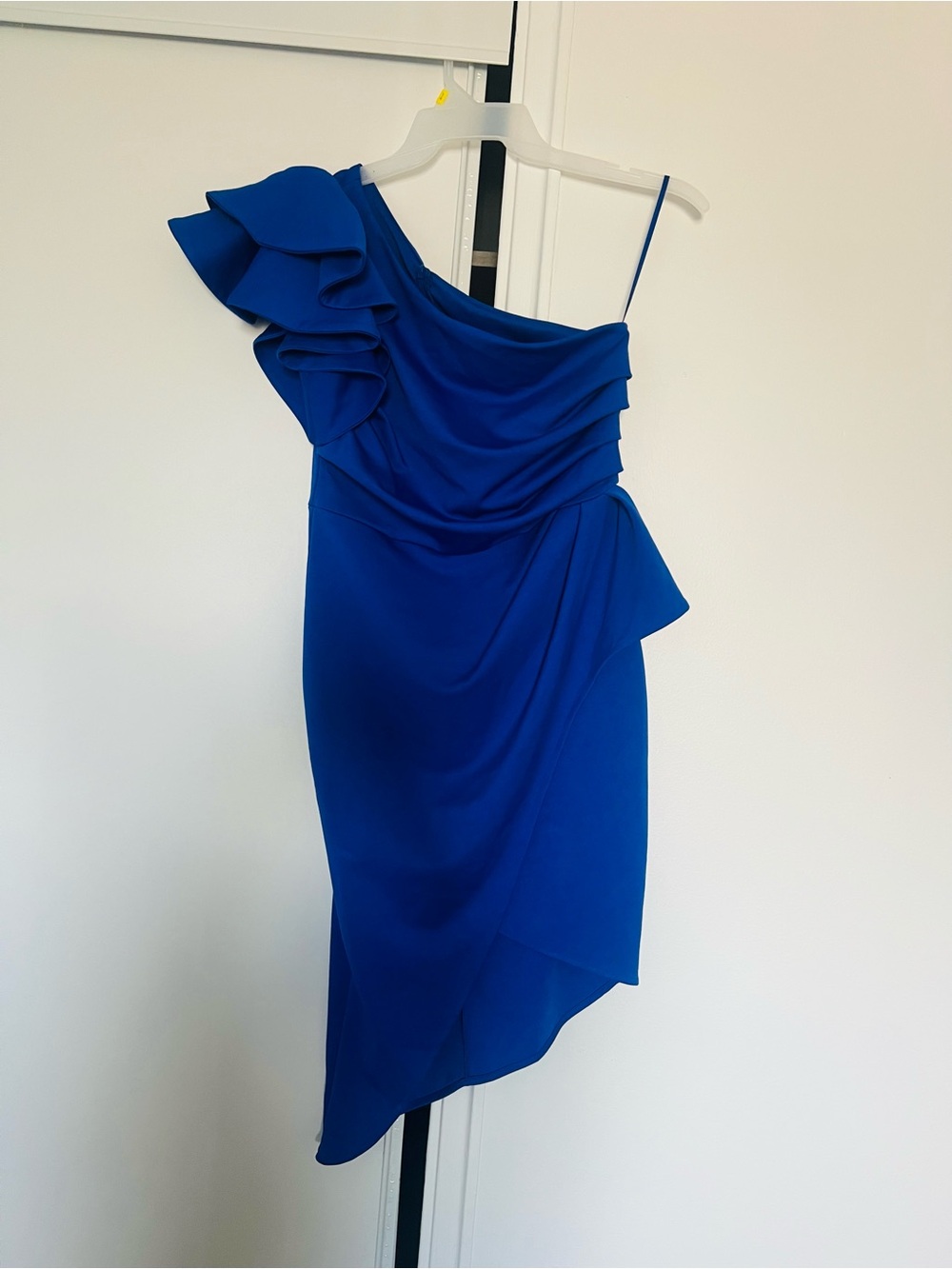One-Shoulder Royal Blue Ruffle Cocktail Dress